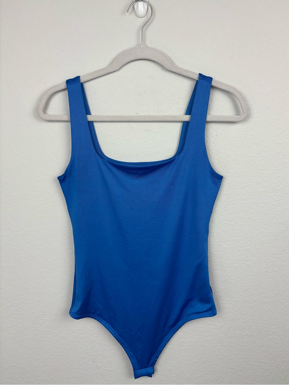 Live in the Moment Cobalt Blue Square Neck Bodysuit Size M Minimalist Preppy